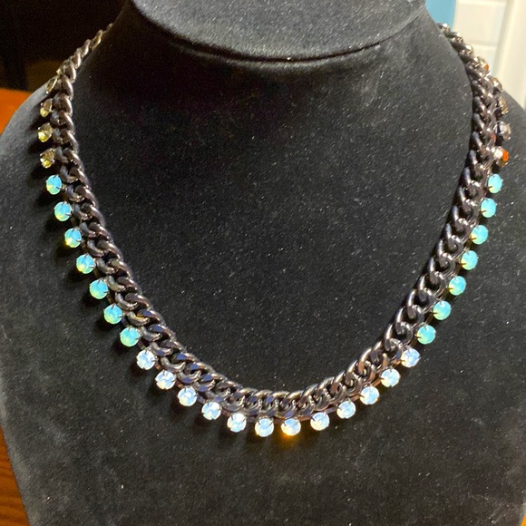 Bundle/lot of 2 statement necklaces layered chains hematite blue ombré crystals - Picture 5 of 8